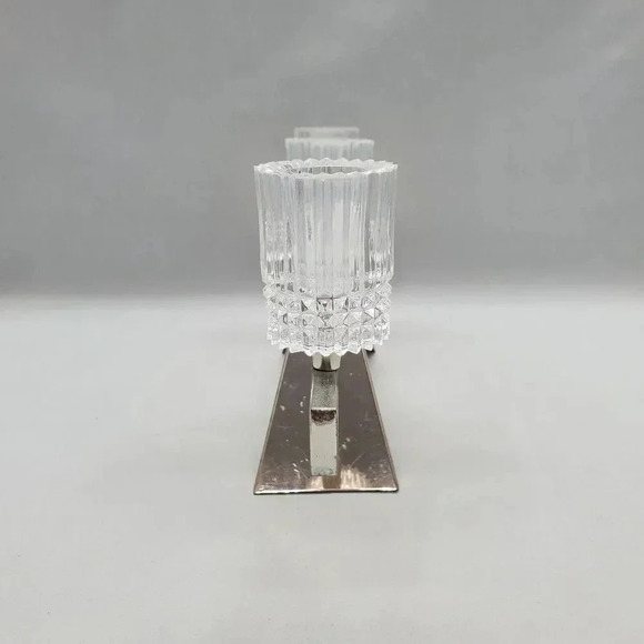 Vintage MCM 60s 3 Candle Stick Holder Silver Metal Bar Crystal Cups Germany Mod - Picture 6 of 16